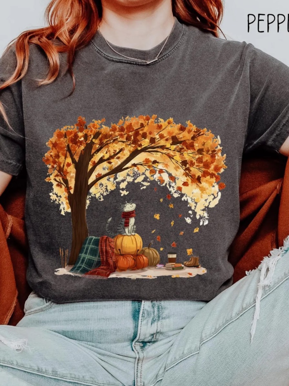 Comfort Colors Pepper Autumn Tree Graphic Tee